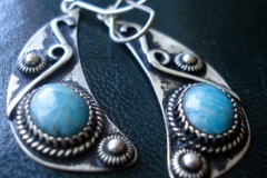 Sterling Silver Filigree Earrings / Russian Amazonite 1.0 x 0.8 cm / Dimension 1.8 x 5.0 x 2.5 cm