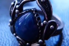 /Egyptian Scarab/ Russian Post-Concept / Sterling Silver Filigree Ring Blue Star Sapphire-Heart 1.0 x 1.0 cm