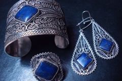 /Magical Lapis/ Sterling Silver Filigree Sets / Lapis Lazuli, two 1.0 x 1.0 cm, two 2.0 x 2.0 cm