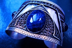 /Empire Pyramid eye/ Sterling Silver Filigree Bracelets / Dimension 6.5 x 5.5 x 4.5 cm / Sodalite 2.5 x 2.0 cm, and two Amethyst Round 1.0 cm