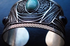 /Connection/ Sterling Silver Filigree Bracelets / Dimension 6.5 x 5.5 x 4.5 cm Macedonian Amazonite 2.1 x 1.8 cm, and two Amethyst Round 1.0 cm