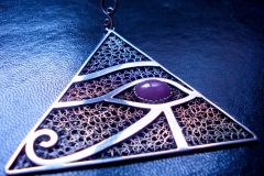 /Ra-Pyramid Eye Horus/ Sterling Silver Filigree Pendant / Dimension 7.0 x 7.0 x 7.0 cm+1.0 cm / Sapphire called Ruby 1.3 x 1.0 cm