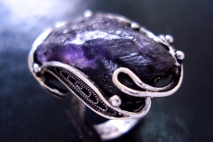 /O-Rx/ Russian Post-Concept / Sterling Silver Filigree Ring Natural Amethyst 2.0 x 1.5 cm / Dimension 2.0 x 1.5 cm