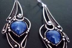 /Blue Heart/ Russian Post-Concept / Sterling Silver Filigree Earrings Blue Star Sapphire Cabochon-Heart 1.0 x 1.0 cm / Dimension 1.8 x 4.5 x 1.6 cm