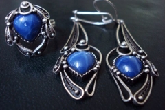/Egyptian Scarab/ Russian Post-Concept / Sterling Silver Filigree Sets Blue Star Sapphire-Heart 1.0 x 1.0 cm / Dimension Earring 1.8 x 4.5 x 1.6 cm