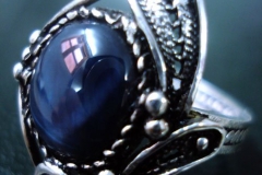 /Blue Contact/ Russian Post-Concept / Sterling Silver Filigree Rings Afghanistan Blue Star Sapphire Cabochon 1.2 x 1.0 cm / Dimension 3.3 x 1.6 cm