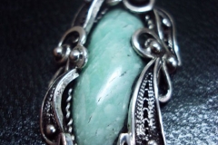 /Green Eye/ Russian Post-Concept / Sterling Silver Filigree Necklaces / Amazonite 3.5 x 1.8 cm / Dimension 5.0 x 2.0 cm