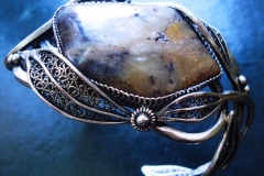 /Princes power/ Russian Post-Concept / Sterling Silver Filigree Bracelets Opal Palm Wood-Macedonia 3.0 x 4.5 cm / Dimension 4.0 x 6.8 x 6.0 cm