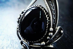 /Ir-Ox Post-Contact/ Russian Post-Concept / Sterling Silver Filigree Ring Black Onix 2.2 x 1.8 cm / Dimension 3.0 x 2.5 cm